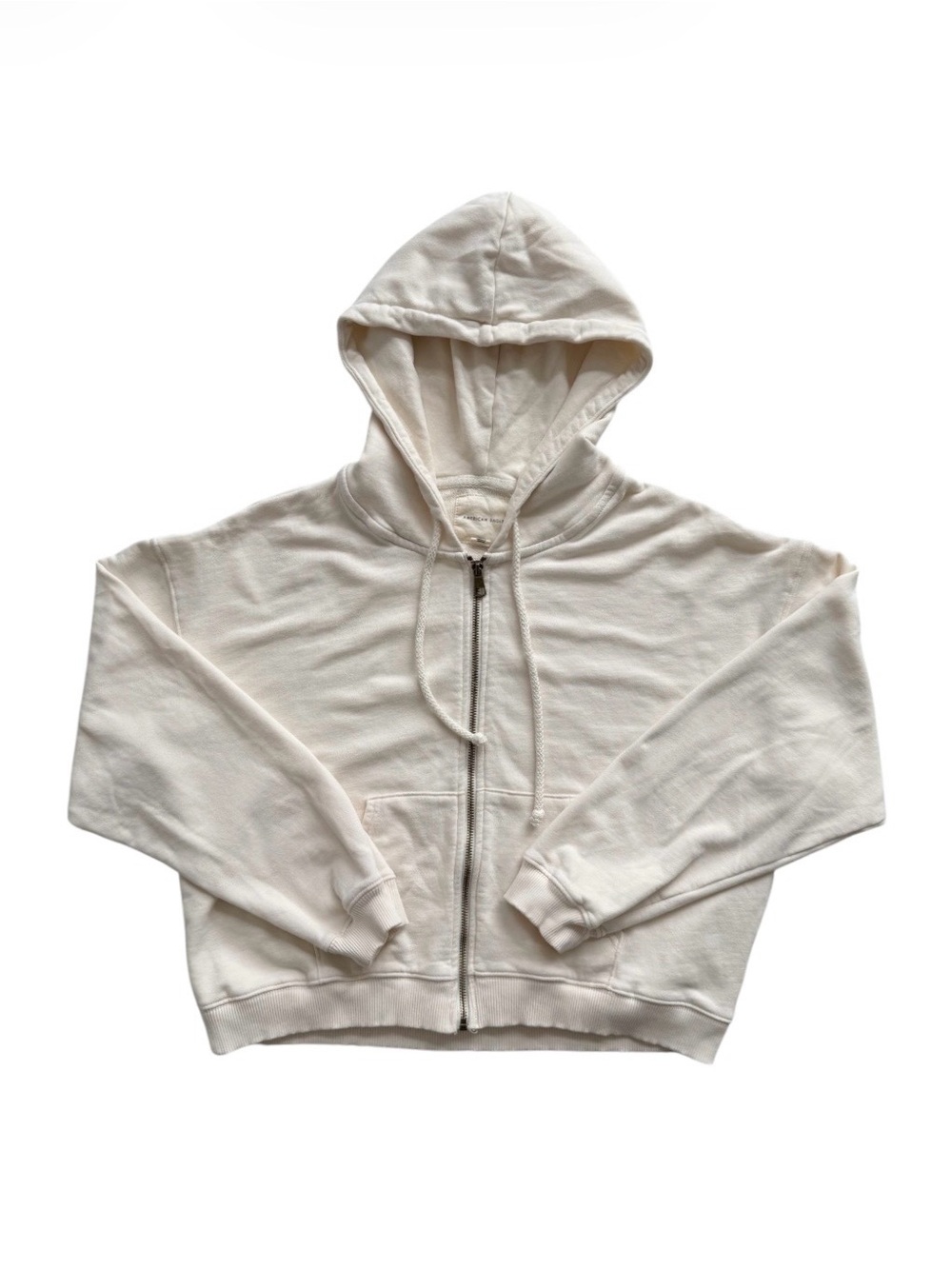 American Eagle Cream Vintage Wash Zip Up Hoodie Small